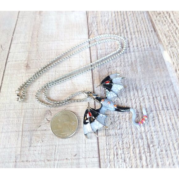Dragon Necklace Black White Red - Picture 3 of 3
